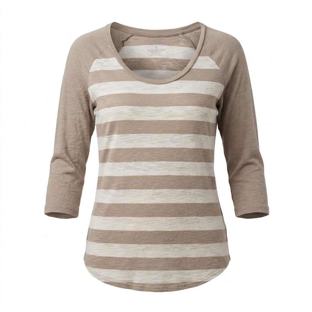 Express Womens Striped Raglan 3/4 Sleeve Scoop Neck Top Tan Cream‎ Size M